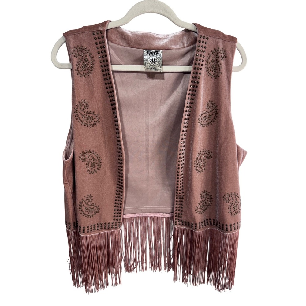 Vocal Women's XL Pink Vest Faux Suede Studded Fringe Western Boho Cowgirl